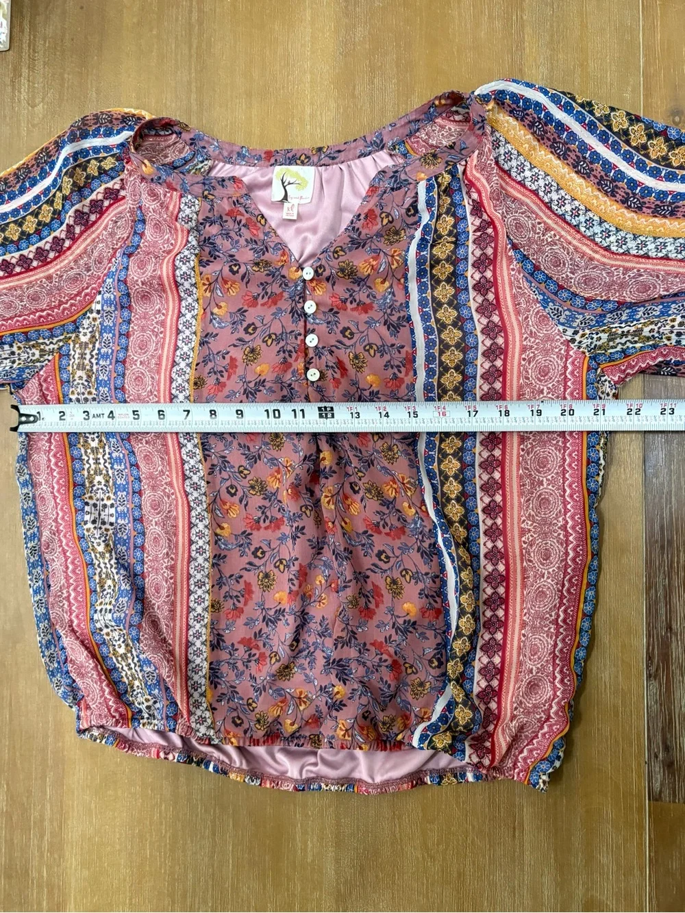 fig and flower Pink Mauve Multi-Print Boho Peasant Top - Picture 10 of 11